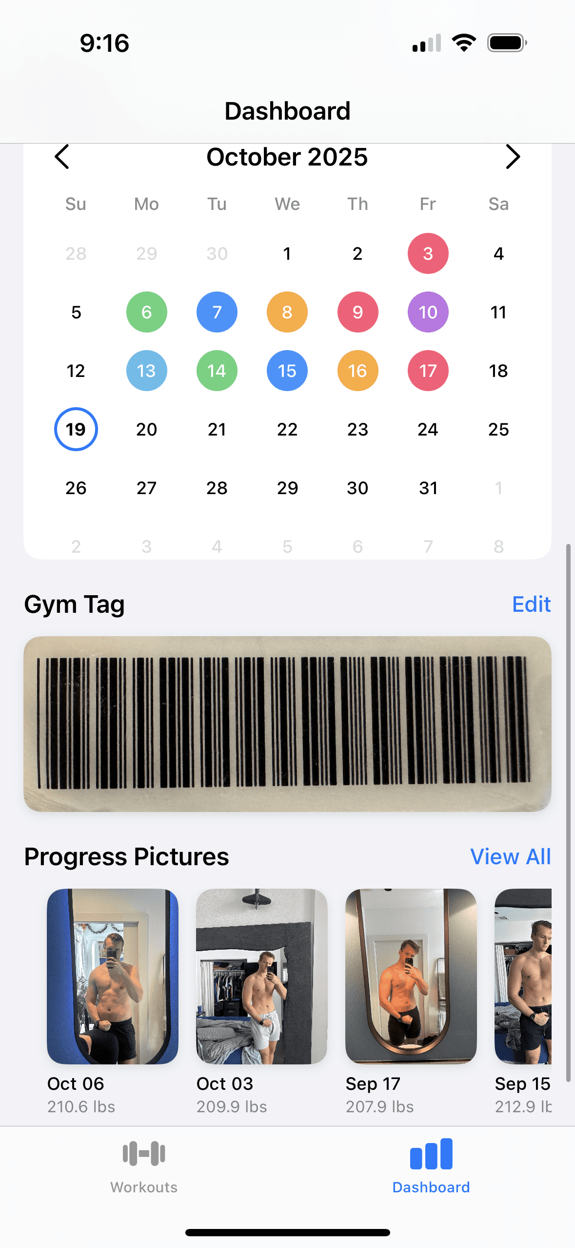 Workout Calendar, Gym Tag, Progress Photos